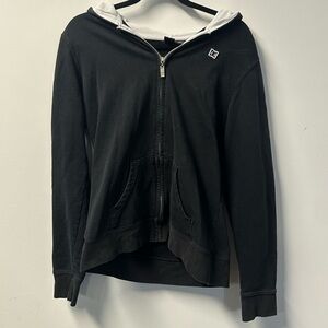 Y2K DC SHOES women's b&w embroidered basic full zip hoodie, S.